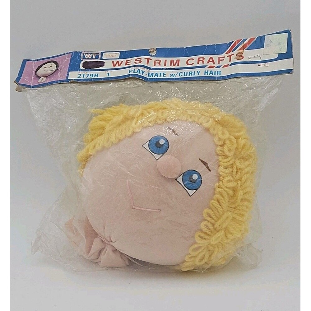 Vtg Westrim Crafts 6" Playmate W/ Curly Hair Yarn Yellow Doll Head Original Bag